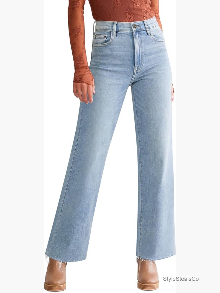 Size 6 High Waisted Straight Leg Jeans Stretch Denim Cropped Frayed Hem